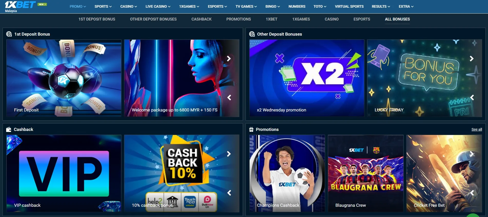 1xBet Variety of Bonuses